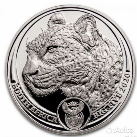 Серебряная монета леопард большая пятёрка юар