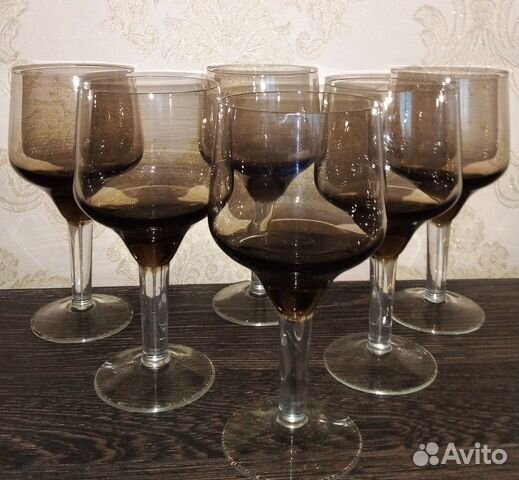 Фужеры по 6 шт. цветные хрустальные марганцевые