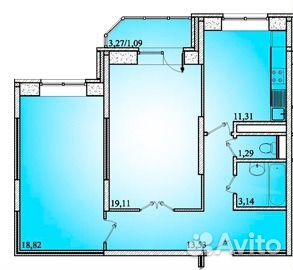 2-к квартира, 68.3 м², 5/9 эт.