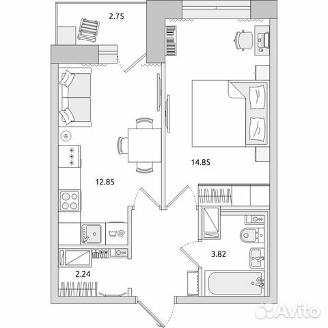 1-к квартира, 41.3 м², 16/17 эт.