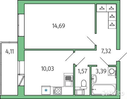 1-к квартира, 38.2 м², 2/7 эт.