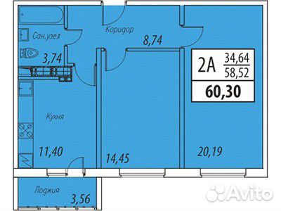 2-к квартира, 60.3 м², 19/25 эт.