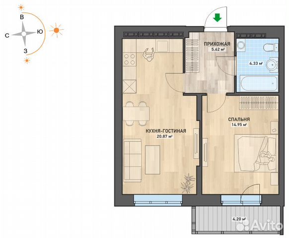 1-к квартира, 49.8 м², 22/24 эт.