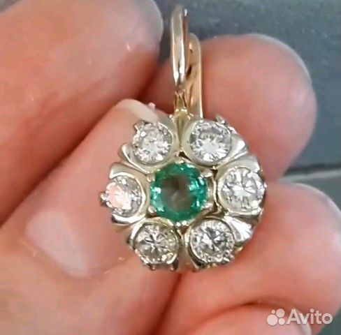 Серьги с бриллиантами и изумрудами. СССР Серьги с бриллиантами и изумрудами. СССР