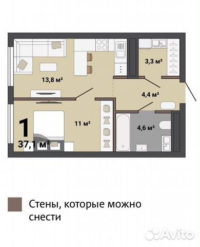 1-к квартира, 37.1 м², 4/35 эт. 1-к квартира, 37.1 м², 4/35 эт.