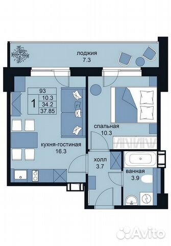 1-к квартира, 37.9 м², 6/15 эт. 1-к квартира, 37.9 м², 6/15 эт.