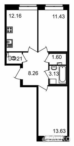 2-к квартира, 51.4 м², 5/15 эт. 2-к квартира, 51.4 м², 5/15 эт.