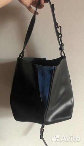 Сумка кожаная черно-синяя