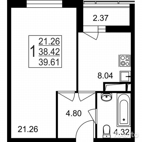 1-к квартира, 39.6 м², 8/8 эт. 1-к квартира, 39.6 м², 8/8 эт.