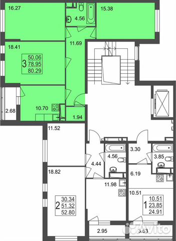 3-к квартира, 80.3 м², 3/8 эт.