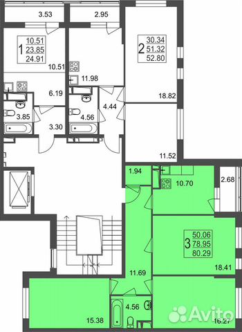 3-к квартира, 80.3 м², 8/8 эт.