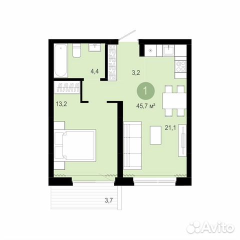 1-к квартира, 45.7 м², 20/23 эт. 1-к квартира, 45.7 м², 20/23 эт.