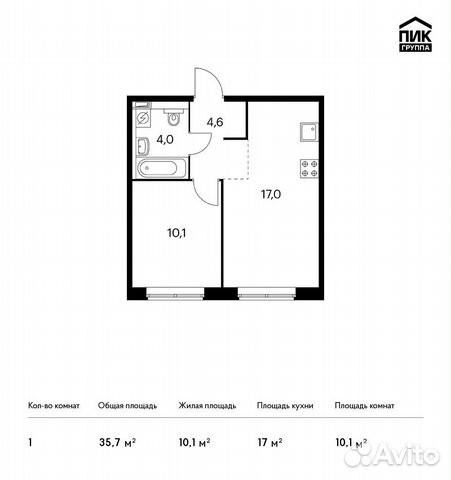1-к квартира, 35.7 м², 18/25 эт.