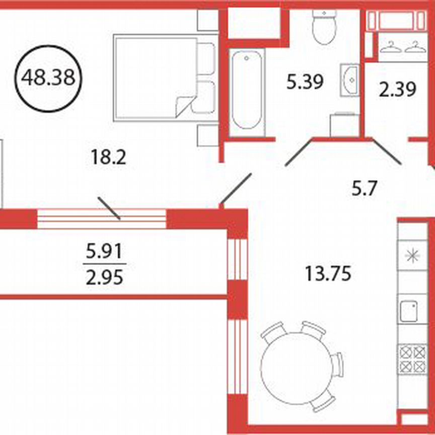 1-к. квартира, 48,4 м², 4/12 эт.