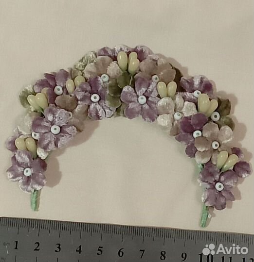Ободок-корона из бархата для антикварной куклы с о