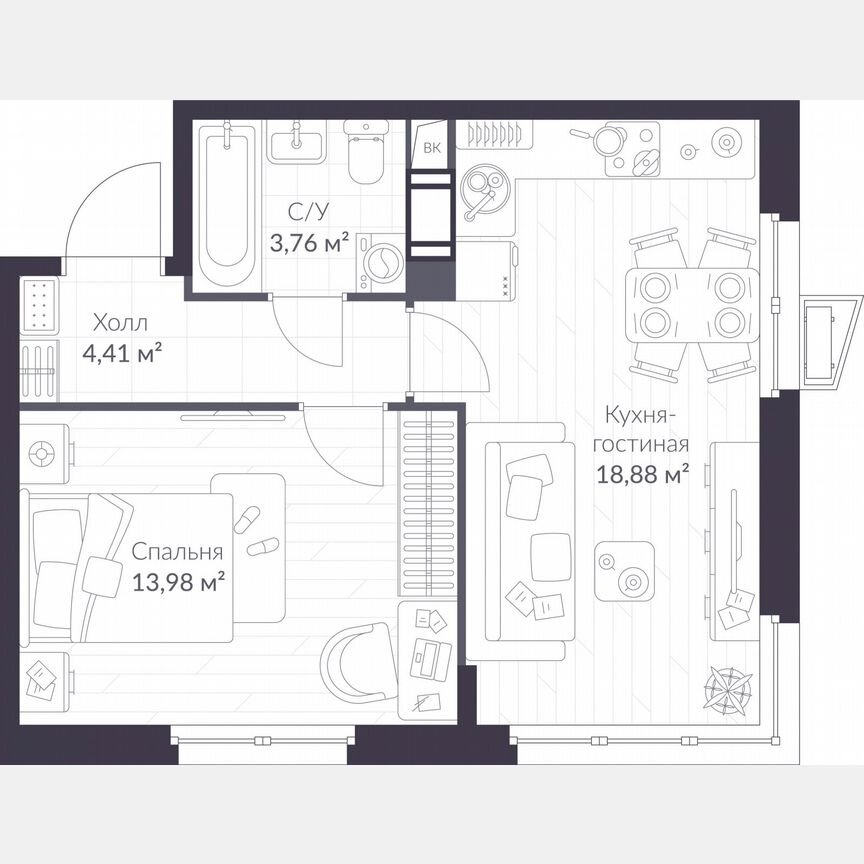 1-к. квартира, 41 м², 3/11 эт.
