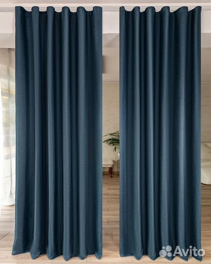Шторы рогожка орфей темно-лазурный новые пошив