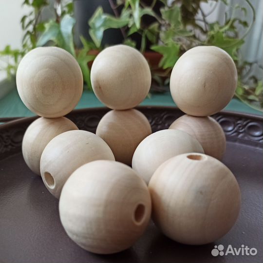 Деревянные бусины круглые неокрашенные