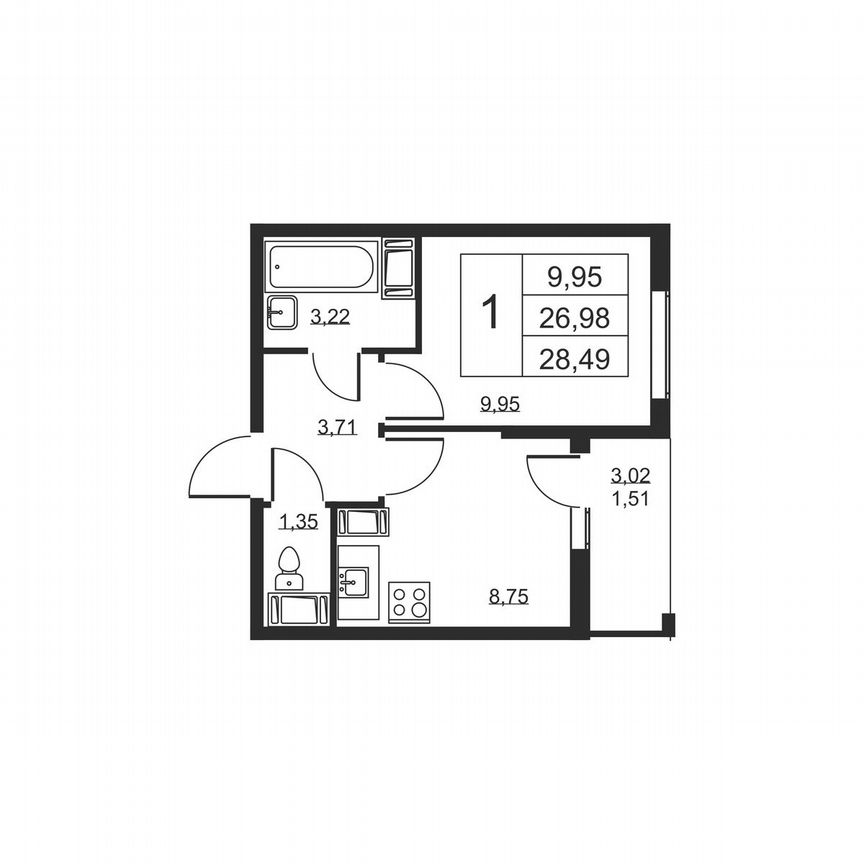 1-к. квартира, 28,5 м², 18/19 эт.