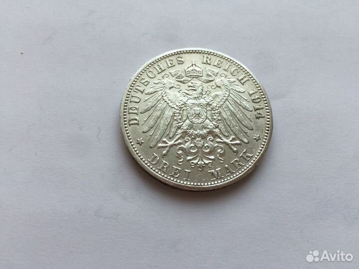 3 марки 1914 G Германия Баден серебро 900 оригинал