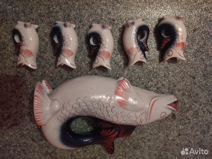 Штоф СССР графин и стопки рыбы