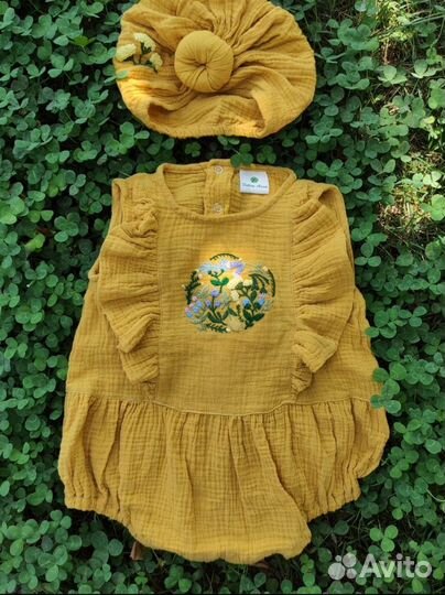 Песочник и тюрбан муслиновый новый с вышивкой