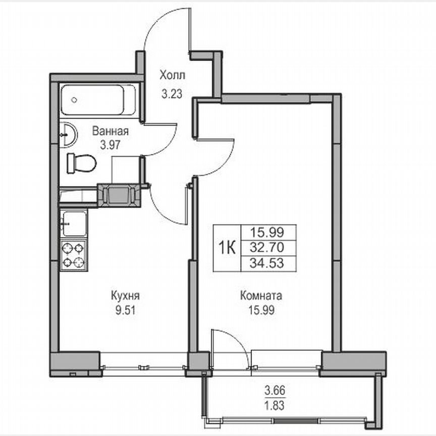 1-к. квартира, 34,5 м², 18/23 эт.