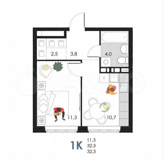 1-к. квартира, 32,3 м², 4/6 эт.