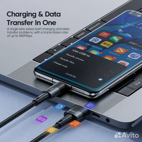 Кабель зарядный Toocki type C на type C, 60w