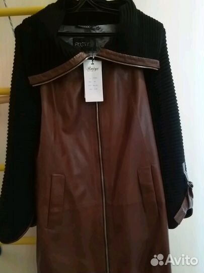 Плащ комбинированный кожа+вязка.новый