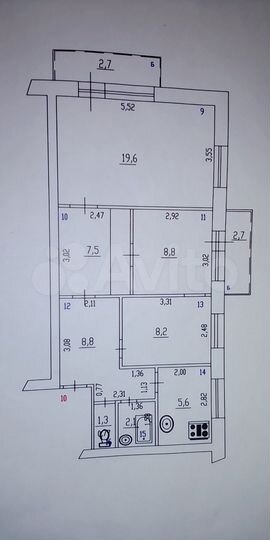 3-к. квартира, 61,9 м², 3/5 эт.