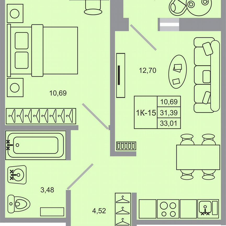 1-к. квартира, 33 м², 15/17 эт.