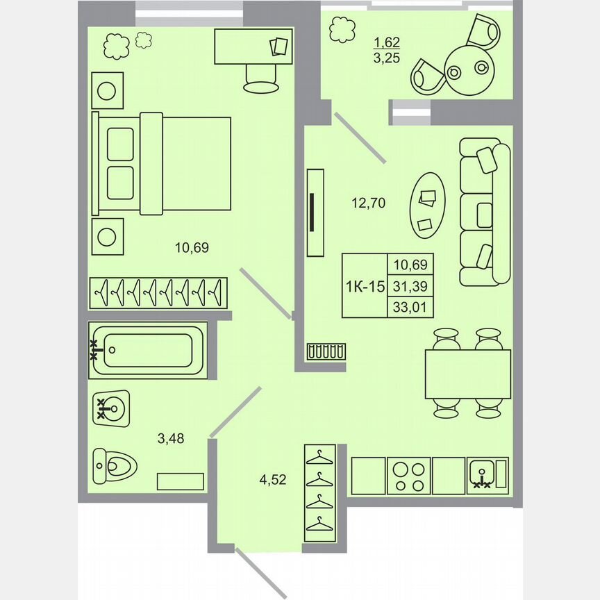 1-к. квартира, 33 м², 15/17 эт.