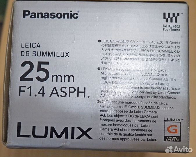 Объектив panasonic Leica Summilux 25mm f/1.4 Аsрh