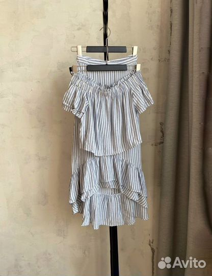 Льняной костюм топ юбка