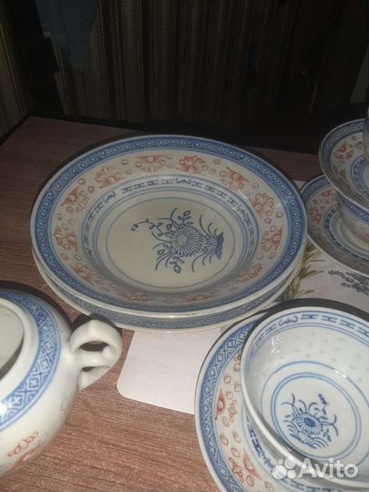 Сервиз,рисовый фарфор, старый Китай