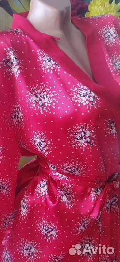 Шелковый атласный халат на запах р. 44-46-48