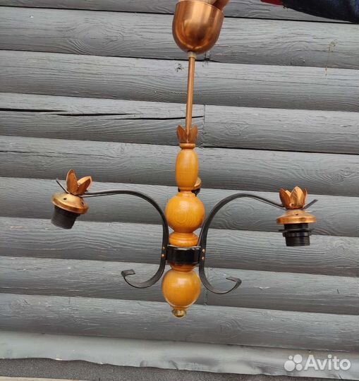 Люстра, светильник. Винтаж.Финляндия. Дерево, медь