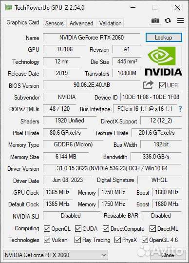Видеокарта RTX 2060 Palit Gaming Pro