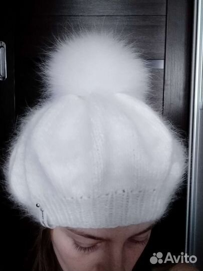 Берет женский вязаный из пуха норки