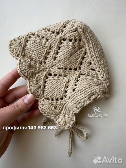 Ажурный вязаный чепчик 0-3 мес