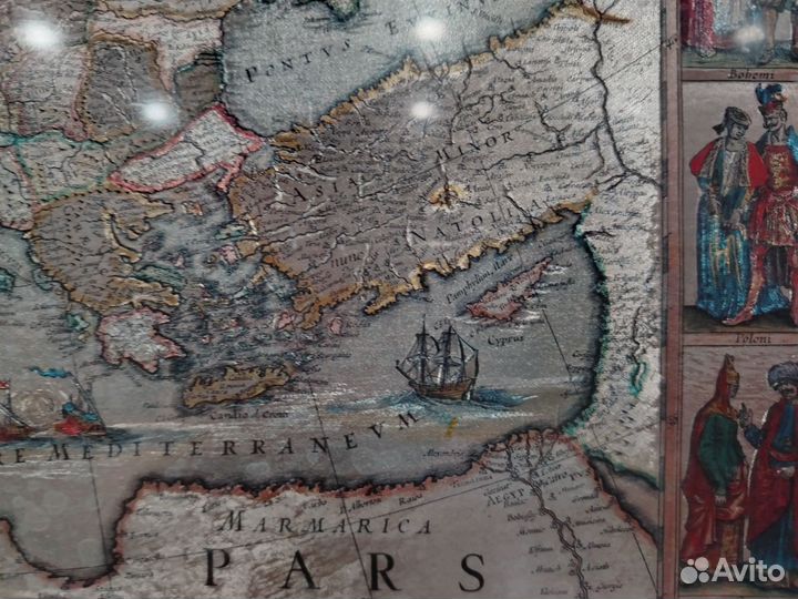 Картина шелкография старинная карта Европы