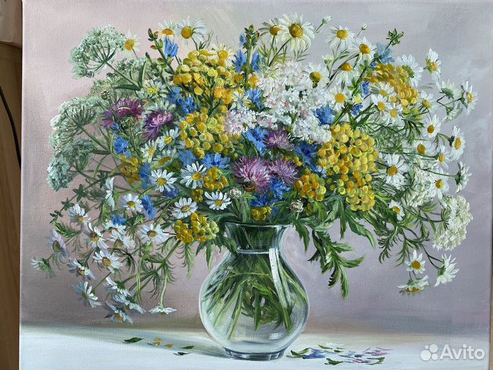 Картина маслом. Полевые цветы