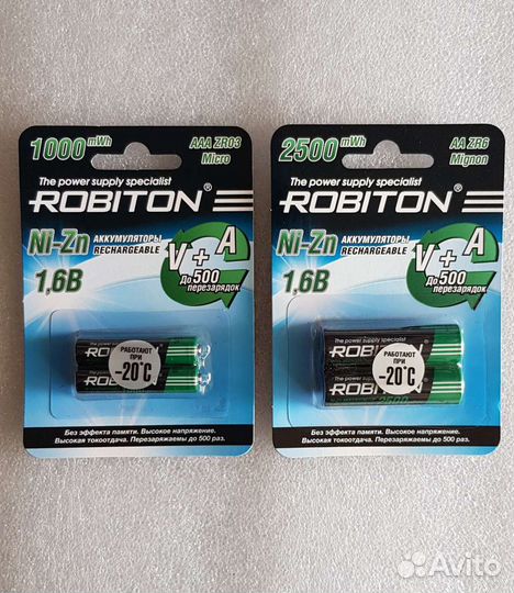 Аккумуляторы Ni-Zn AA/AAA 1,6В Robiton