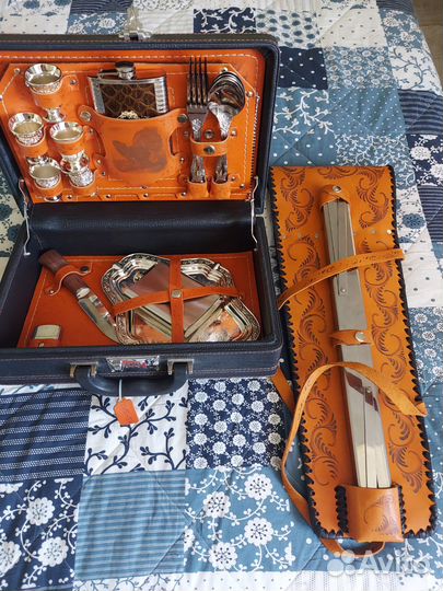 Набор для пикника,подарочный, натуральная кожа