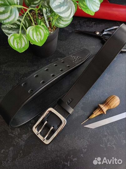 Ремень кожа с массивной пряжкой ручной работы