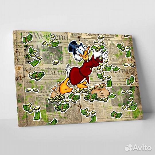 Картина маслом Скрудж Макдак с деньгами