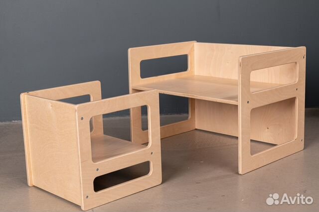 Стол и стул детские, растущие / лак, краска