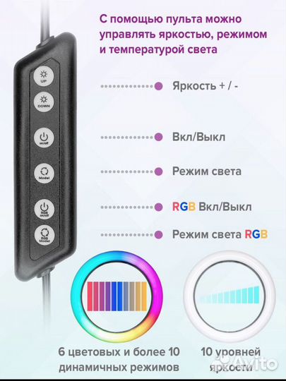 Кольцо для селфи кольцевая цветная лампа RGB Led л
