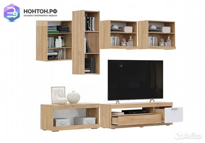 Стенка Аванта №1 белый глянец / дуб сонома